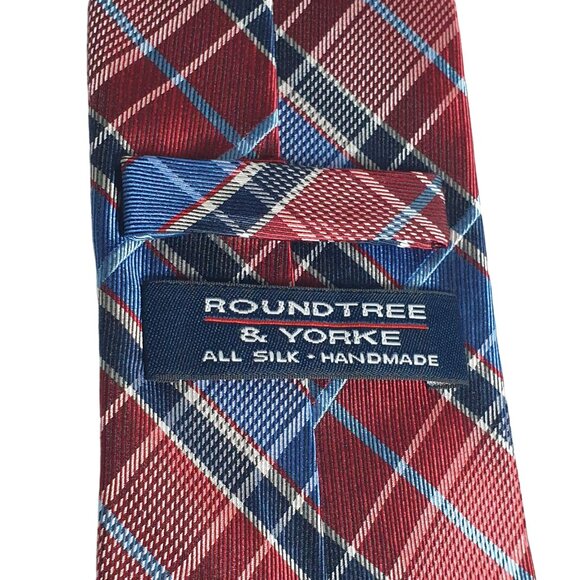 Roundtree Yorke All Silk Handmade Red Blue Plaid Necktie Patriotic Election - Picture 5 of 6